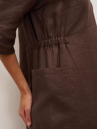 100% Linen V-neck Bell Pocket Midi Dress EVELINA - Glamourous Grace