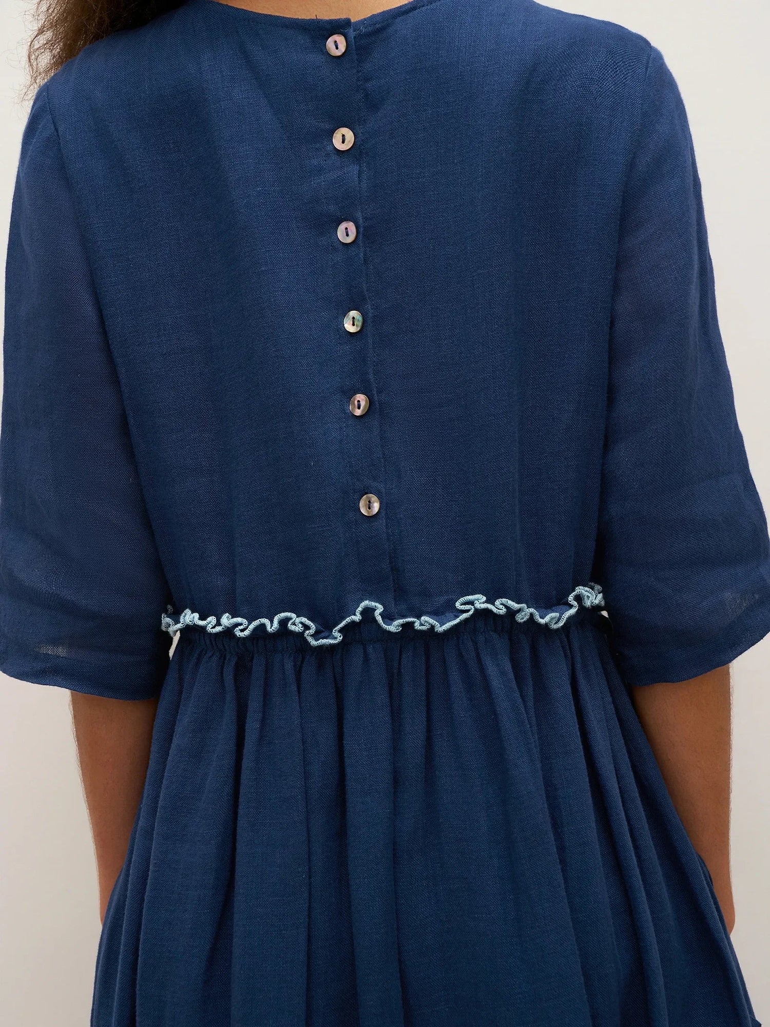 100% Linen Petal-Waist Drawstring Midi Dress JASMINE - Glamourous Grace