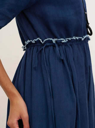 100% Linen Petal-Waist Drawstring Midi Dress JASMINE - Glamourous Grace