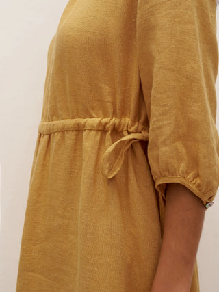 100% Linen A-Line Drawstring Waist Midi Dress DIXIE