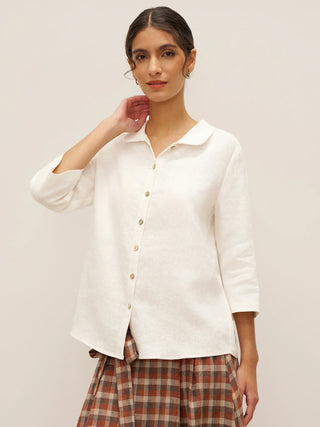 100% Linen Peter Pan Collar 3/4 Sleeve Shirt ASTRID - Glamourous Grace