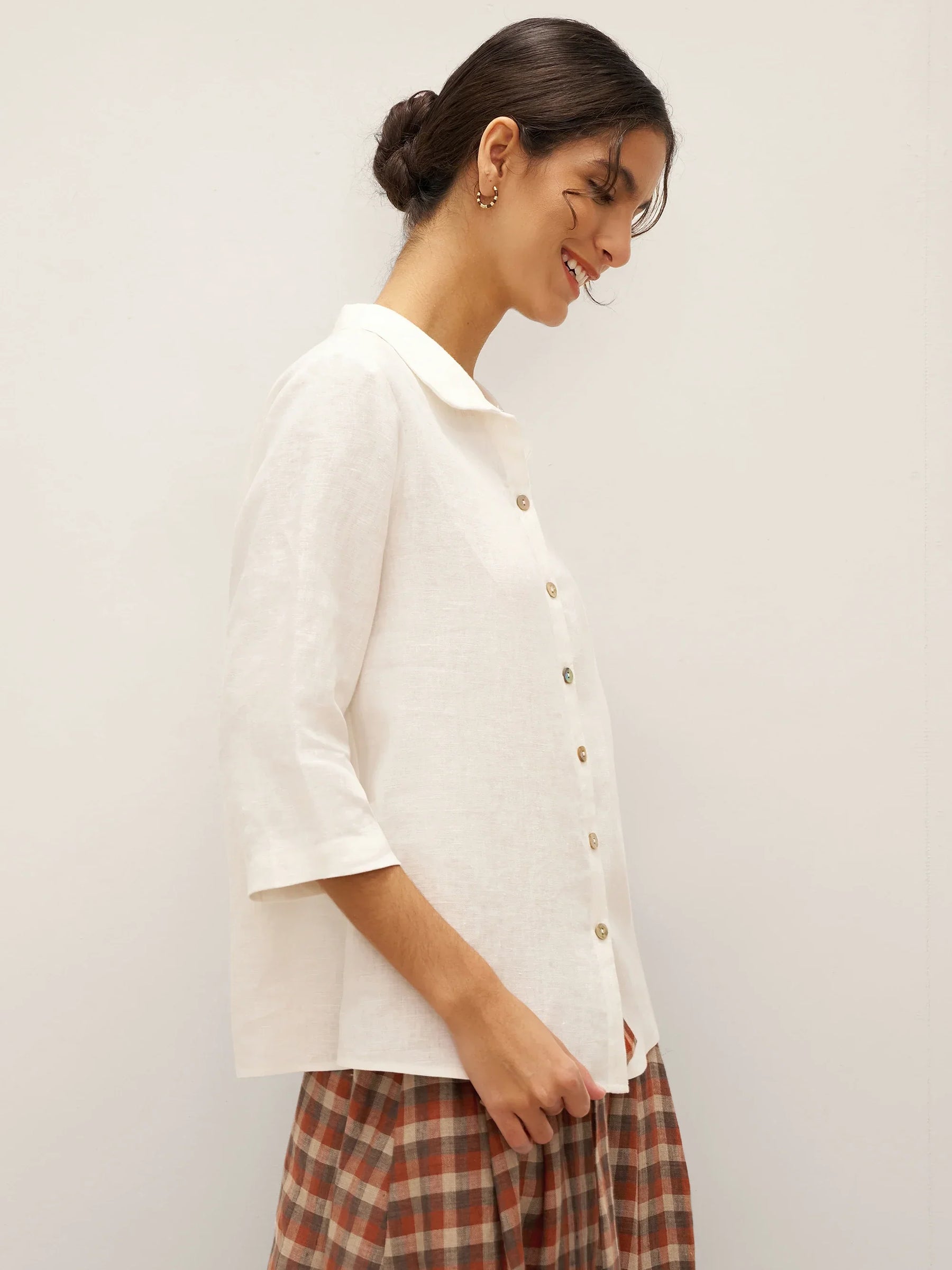100% Linen Peter Pan Collar 3/4 Sleeve Shirt ASTRID - Glamourous Grace