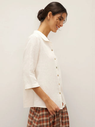 100% Linen Peter Pan Collar 3/4 Sleeve Shirt ASTRID - Glamourous Grace