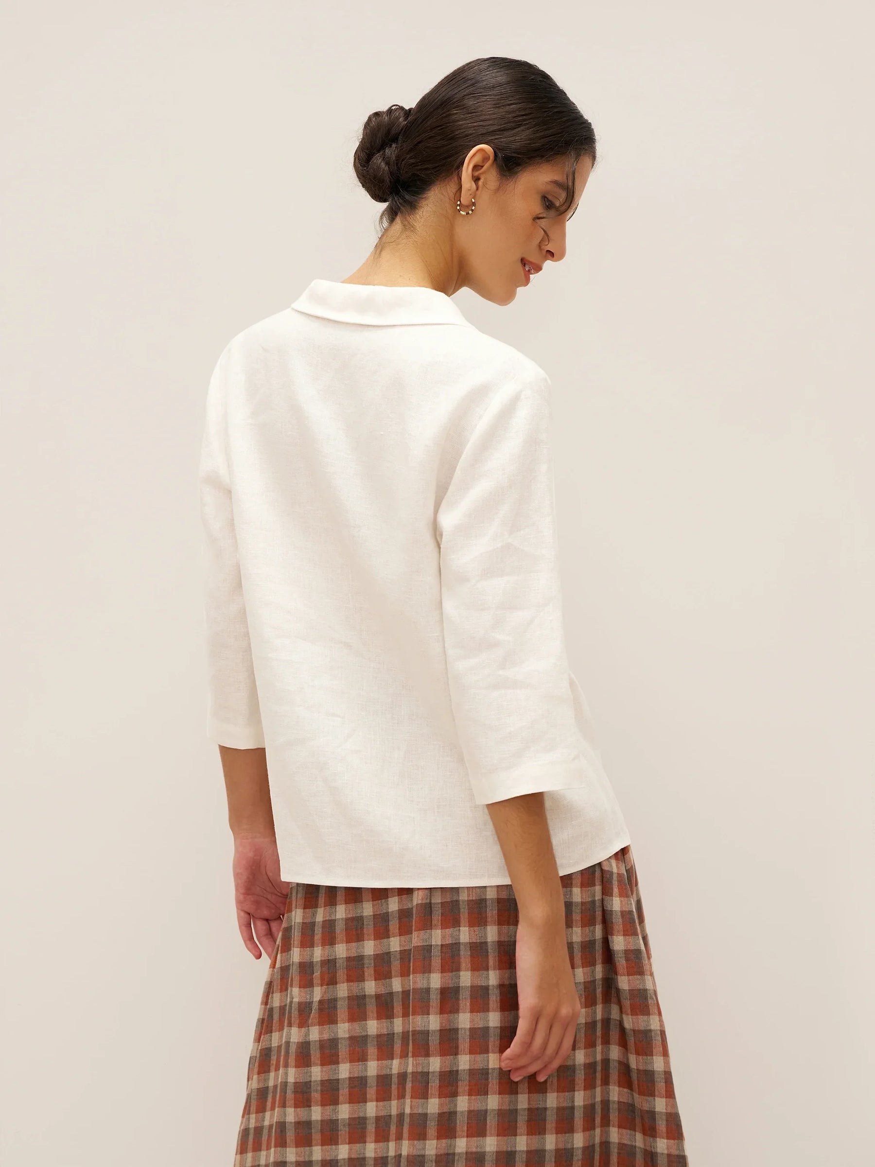 100% Linen Peter Pan Collar 3/4 Sleeve Shirt ASTRID - Glamourous Grace