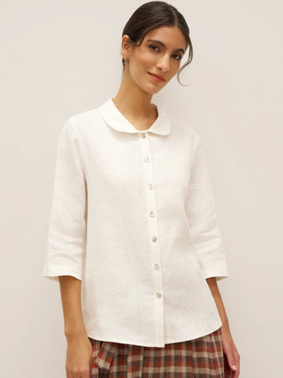 100% Linen Peter Pan Collar 3/4 Sleeve Shirt ASTRID - Glamourous Grace