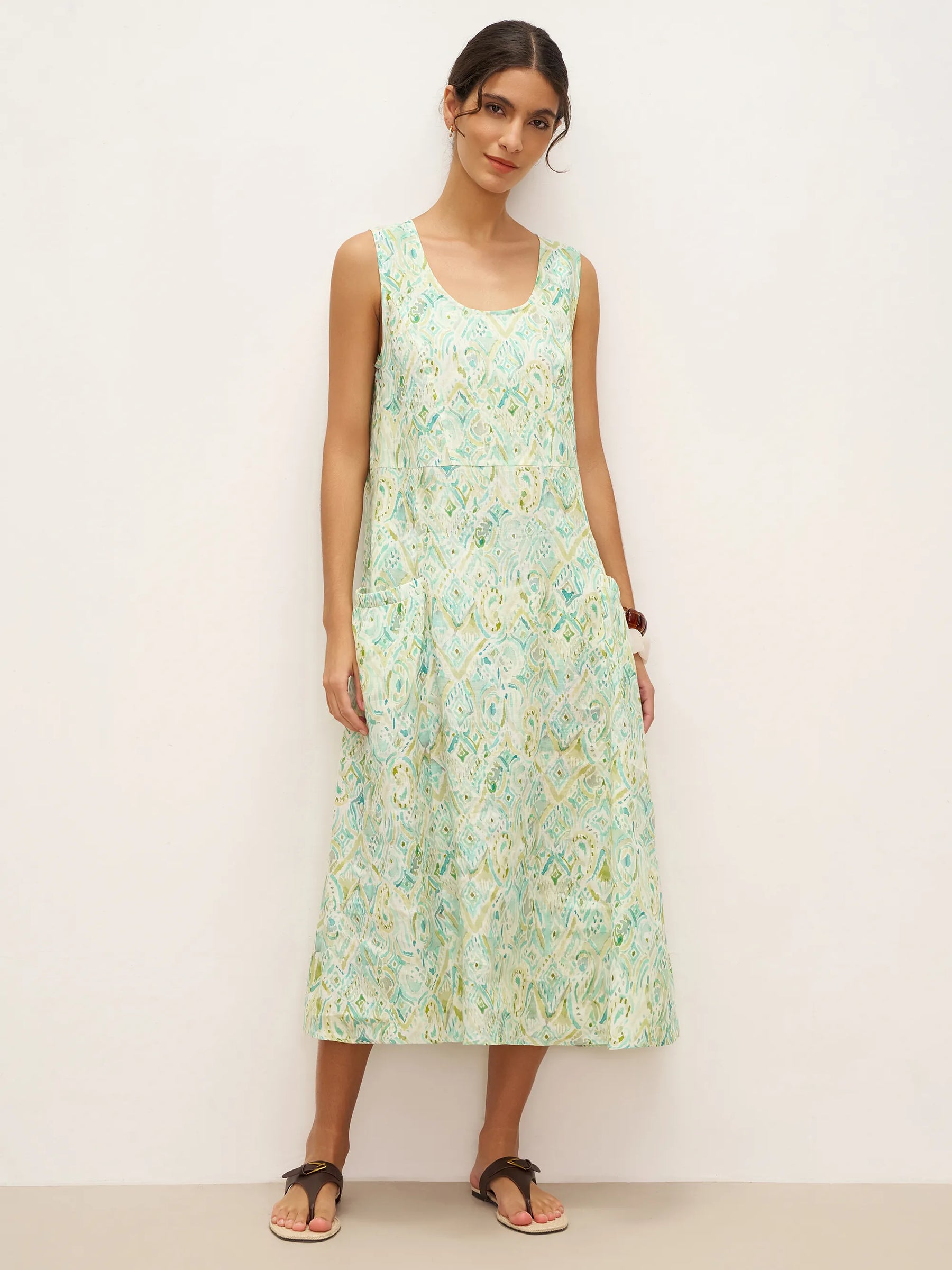 100% Linen Floral Swing Beach Tank Dress LORRAINE - Glamourous Grace