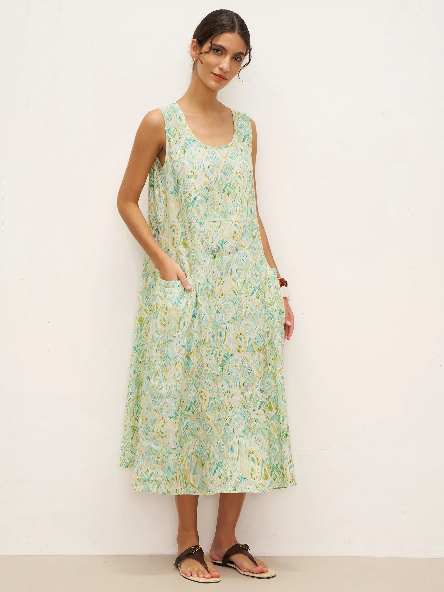 100% Linen Floral Swing Beach Tank Dress LORRAINE - Glamourous Grace