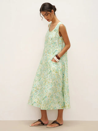 100% Linen Floral Swing Beach Tank Dress LORRAINE - Glamourous Grace
