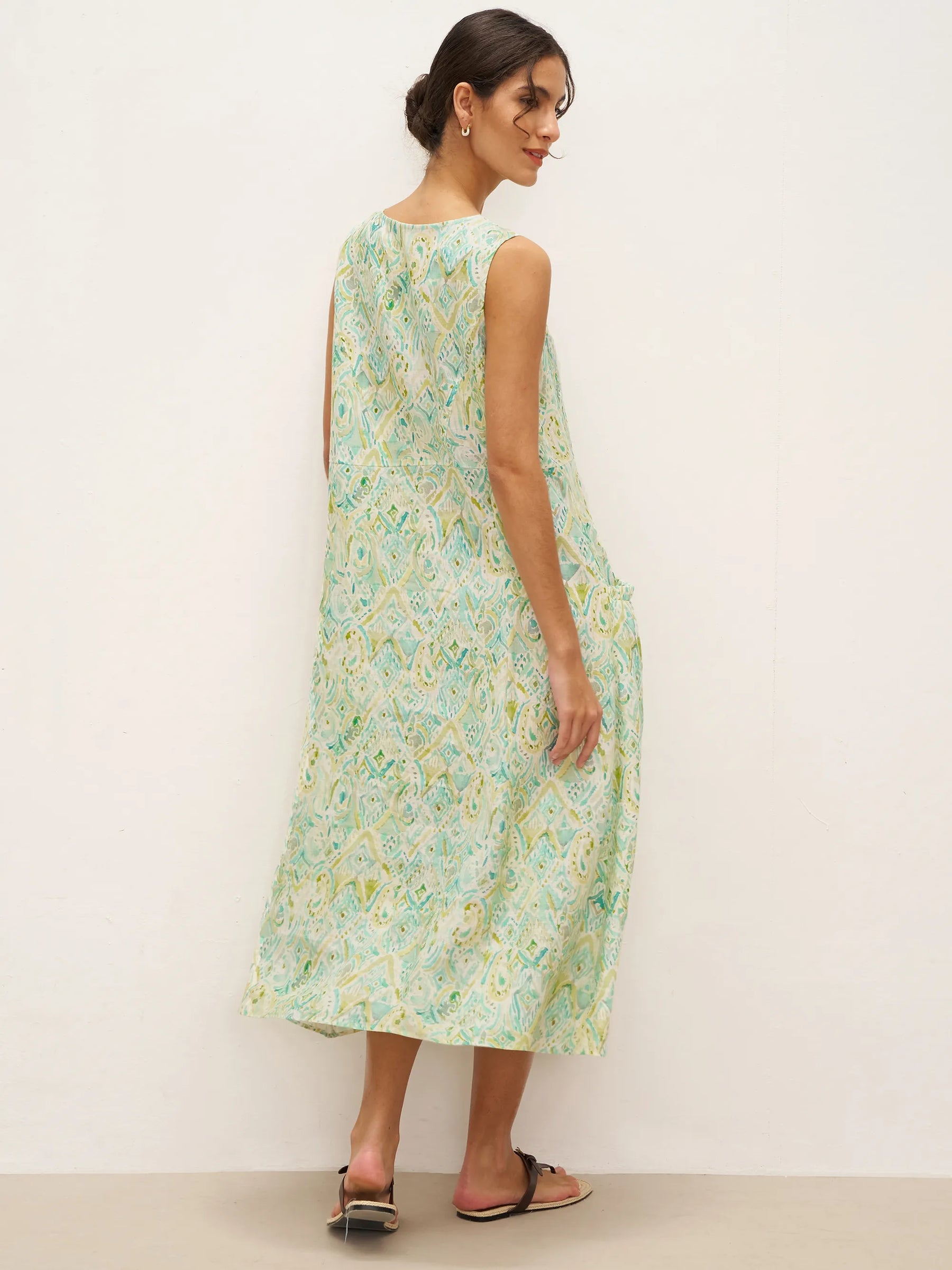 100% Linen Floral Swing Beach Tank Dress LORRAINE - Glamourous Grace