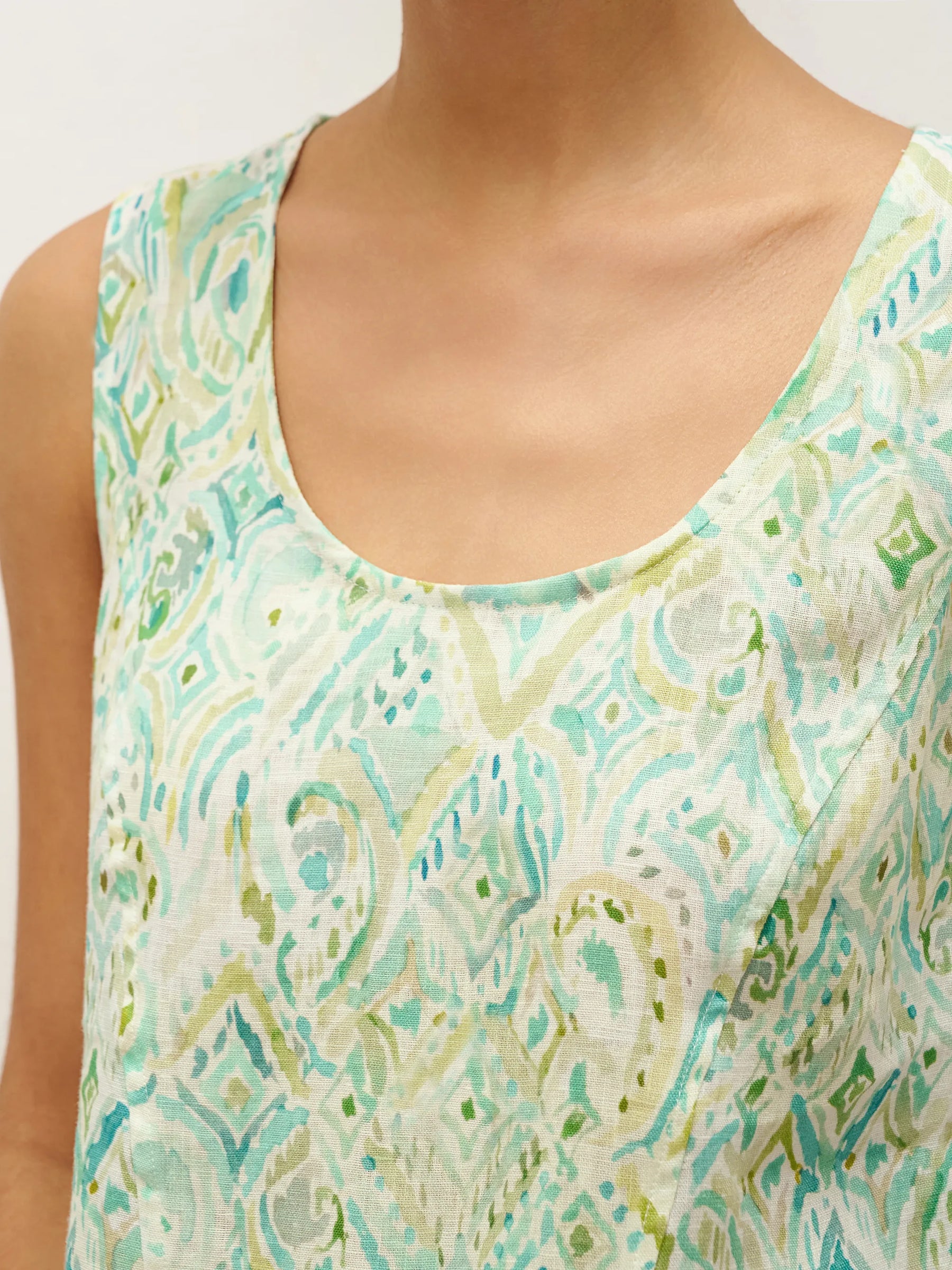 100% Linen Floral Swing Beach Tank Dress LORRAINE - Glamourous Grace