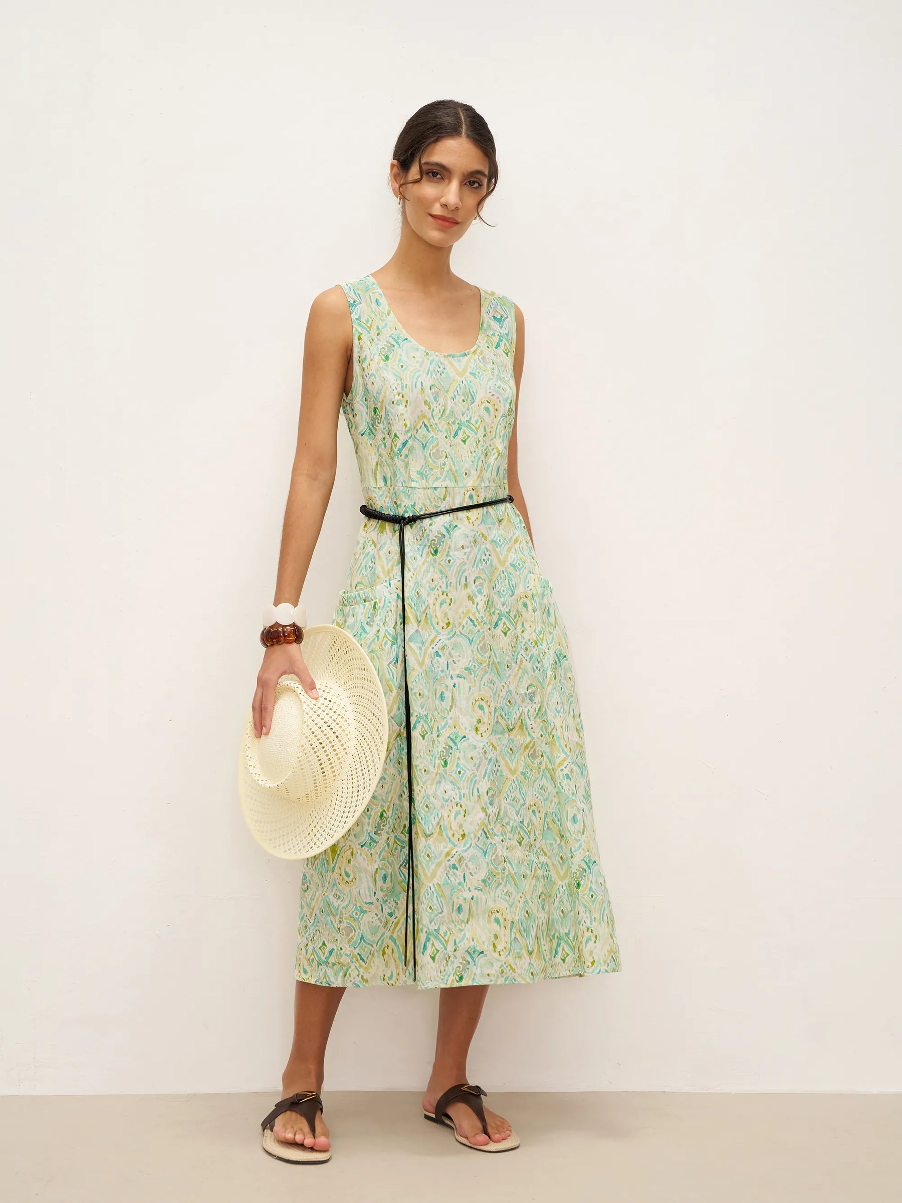 100% Linen Floral Swing Beach Tank Dress LORRAINE - Glamourous Grace