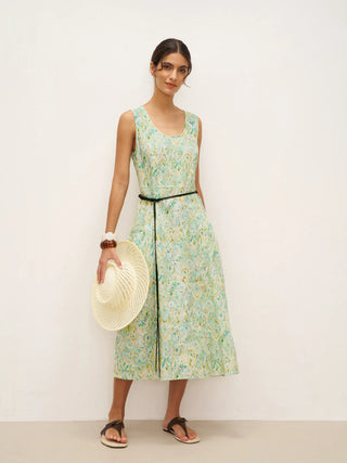 100% Linen Floral Swing Beach Tank Dress LORRAINE - Glamourous Grace