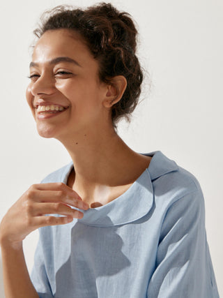 Linen Round Soft-Fold Collar Top LAURA - Glamourous Grace