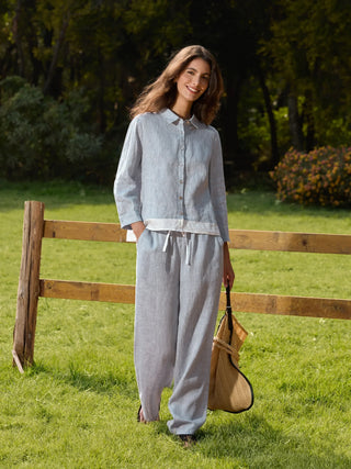 100% Linen Buttoned Closure Color-Blocked Shirt JANICE - Glamourous Grace