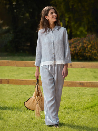 100% Linen Buttoned Closure Color-Blocked Shirt JANICE - Glamourous Grace