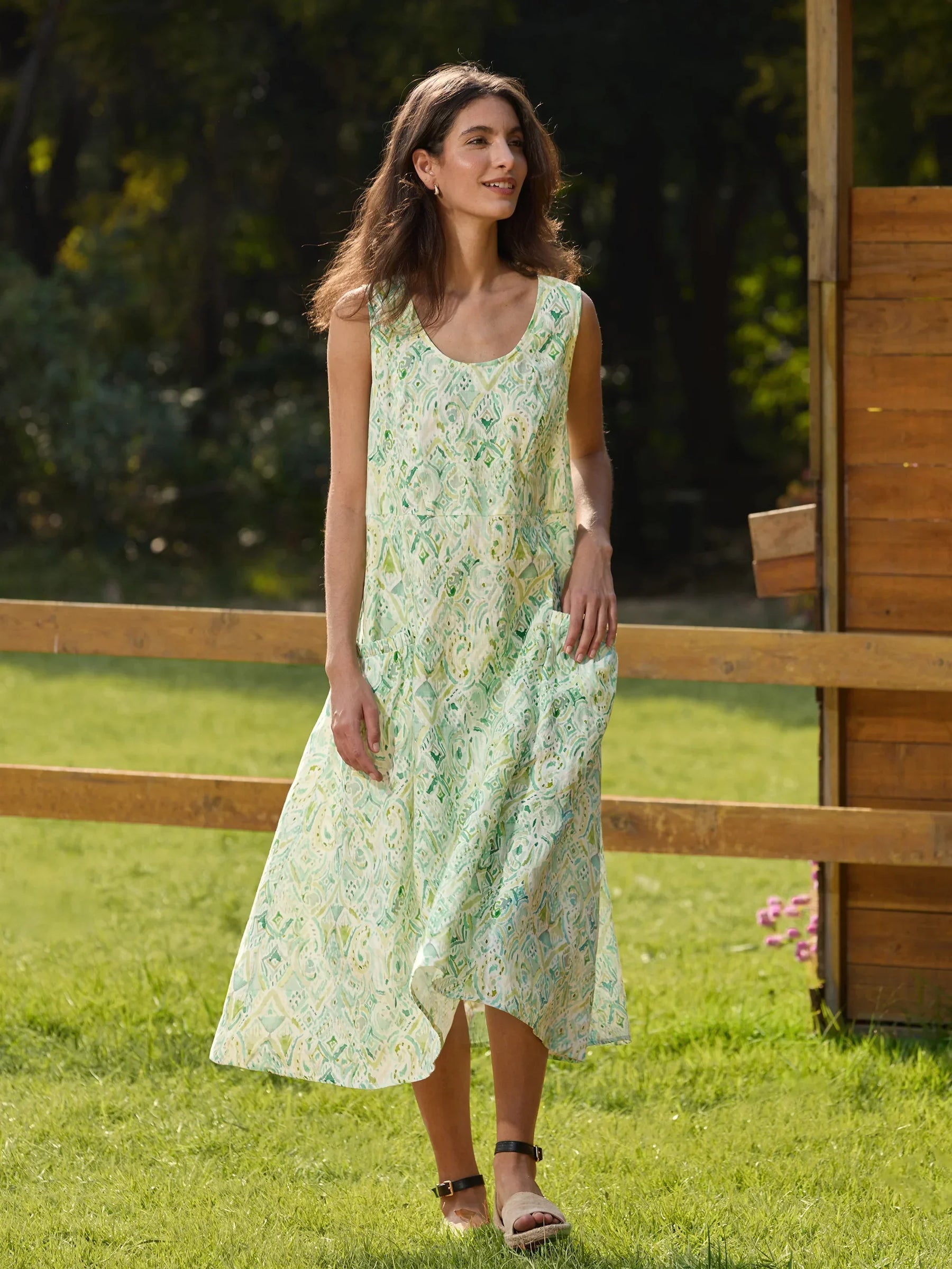 100% Linen Floral Swing Beach Tank Dress LORRAINE - Glamourous Grace