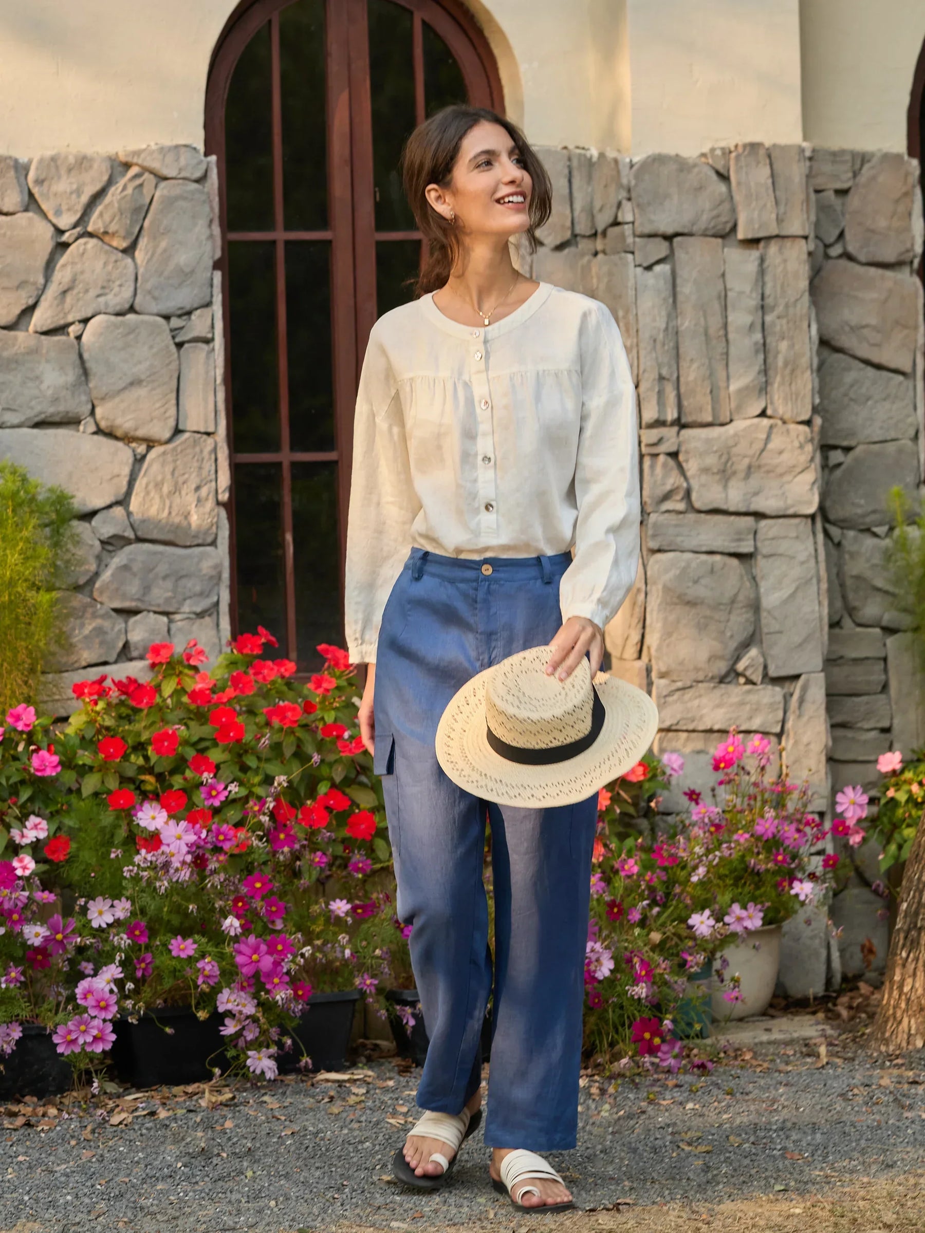100% Linen Cargo Tapered Trousers with Patch Pockets JESSE - Glamourous Grace