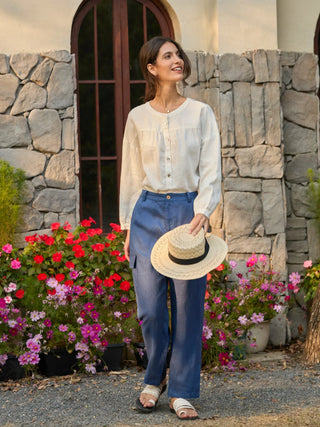 100% Linen Cargo Tapered Trousers with Patch Pockets JESSE