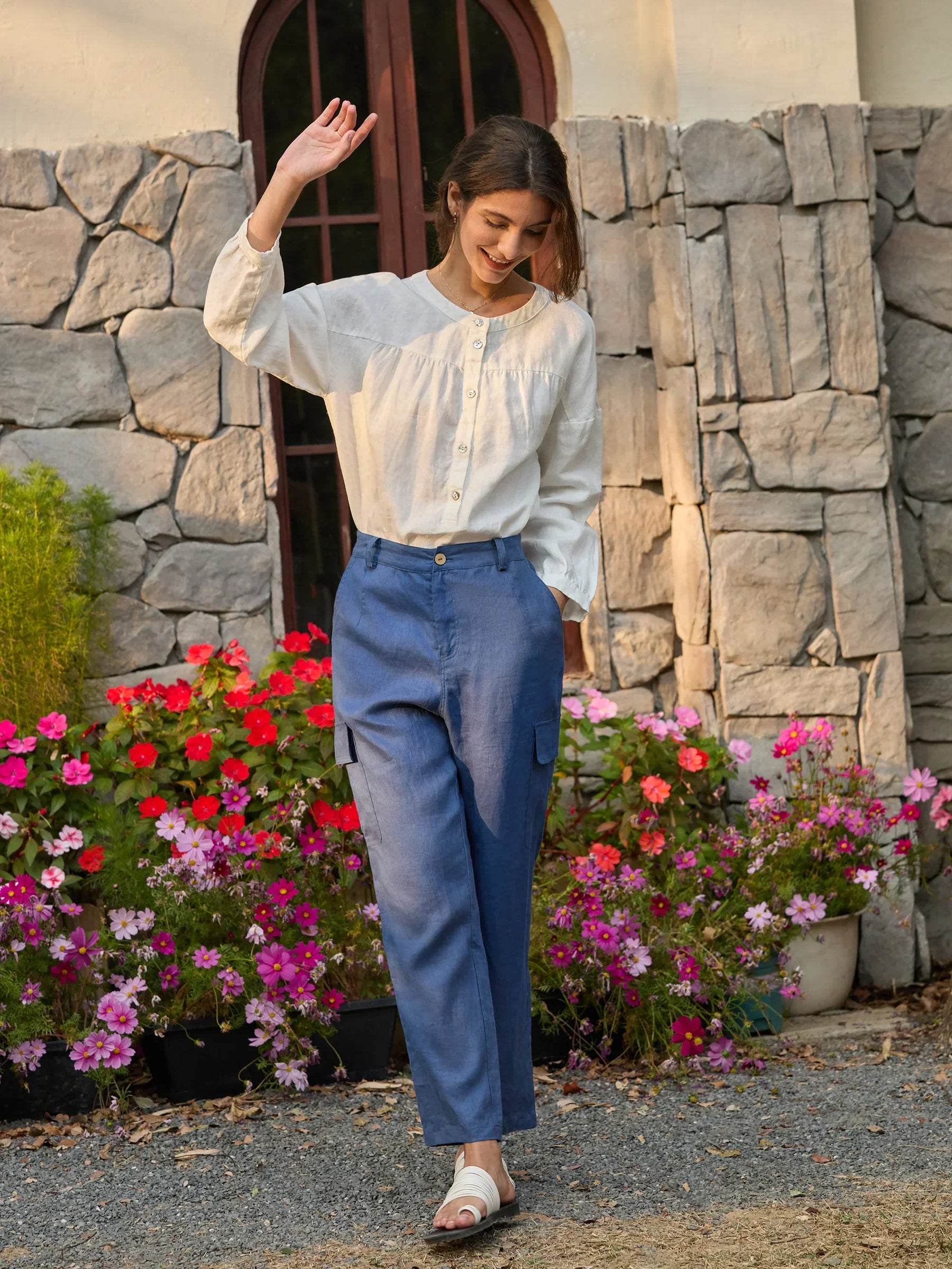 100% Linen Cargo Tapered Trousers with Patch Pockets JESSE - Glamourous Grace