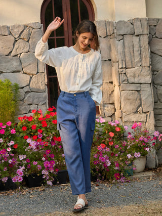 100% Linen Cargo Tapered Trousers with Patch Pockets JESSE