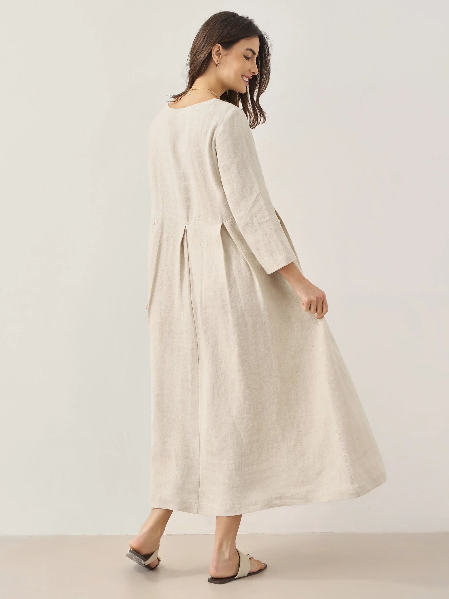 100% Linen Bateau Neck Pleated Maxi Dress ABIGAIL - Glamourous Grace