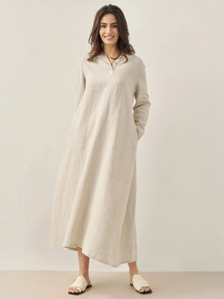 100% Linen Hooded Pullover Maxi Dress REBECCA - Glamourous Grace