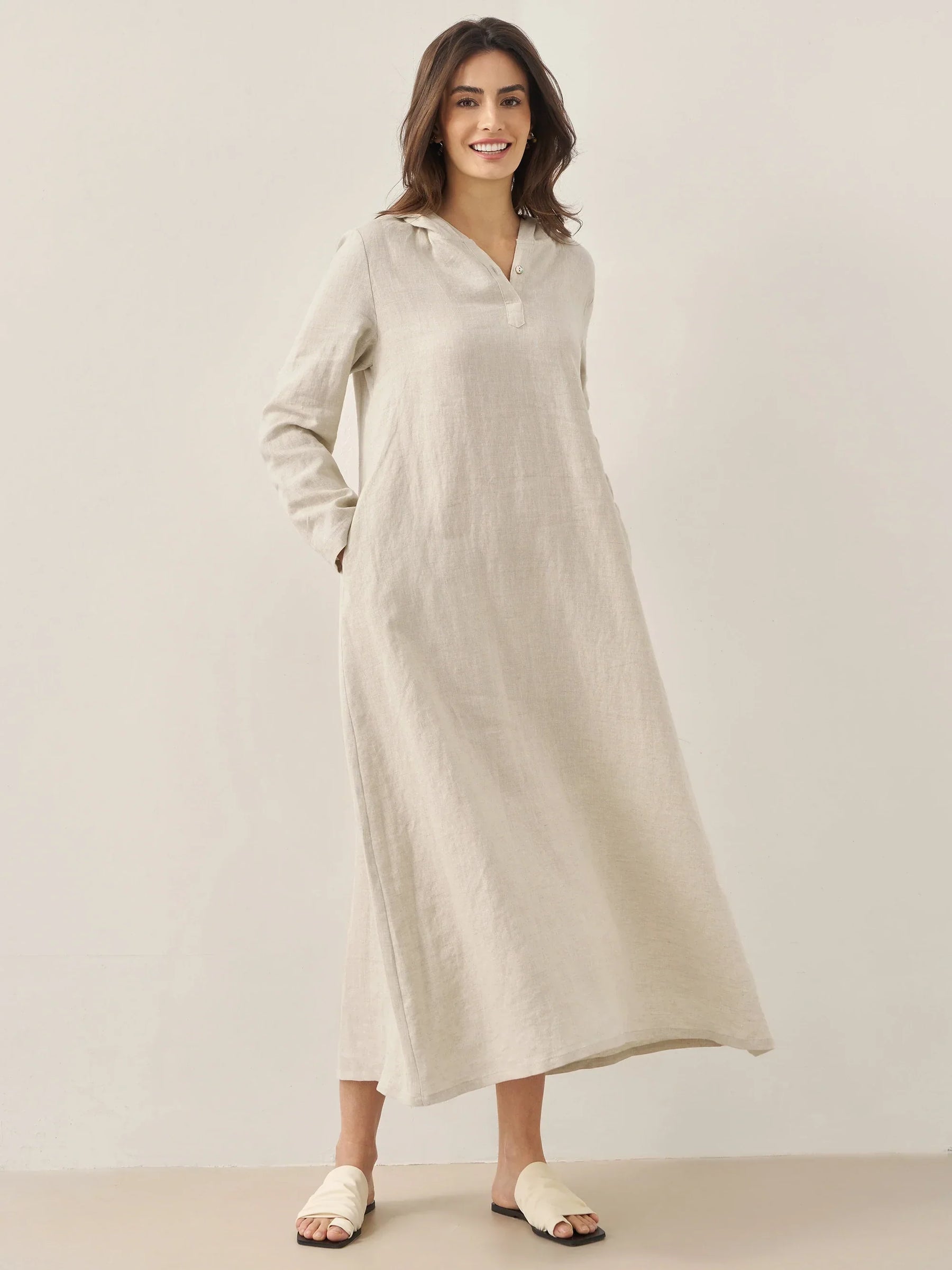 100% Linen Hooded Pullover Maxi Dress REBECCA - Glamourous Grace
