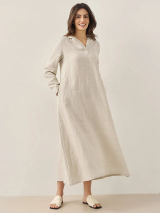 100% Linen Hooded Pullover Maxi Dress REBECCA - Glamourous Grace