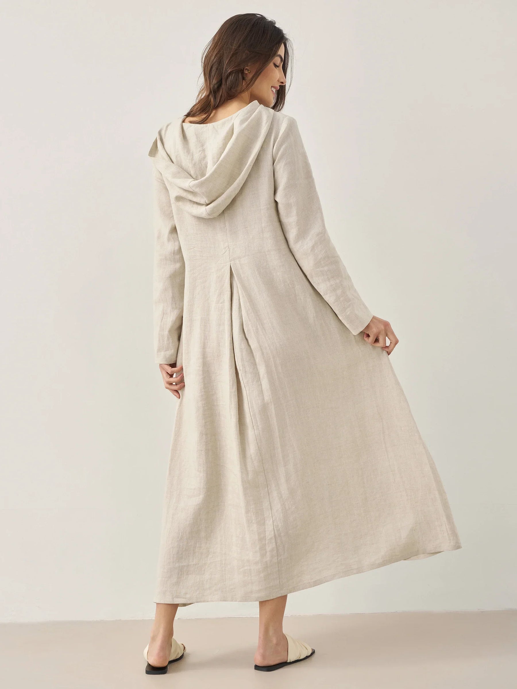 100% Linen Hooded Pullover Maxi Dress REBECCA - Glamourous Grace