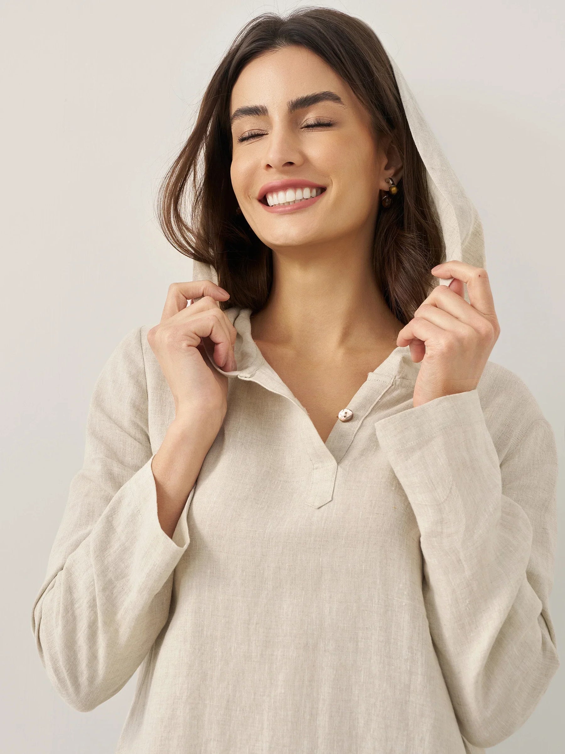 100% Linen Hooded Pullover Maxi Dress REBECCA - Glamourous Grace