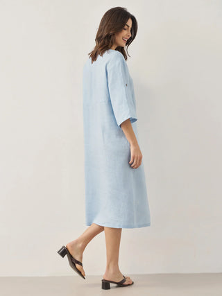 100% Linen Round Neck Button Detail Midi Dress JELENA - Glamourous Grace