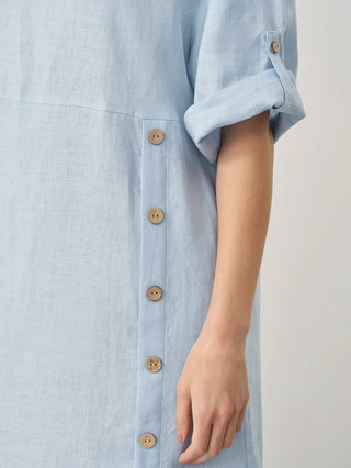 100% Linen Round Neck Button Detail Midi Dress JELENA - Glamourous Grace