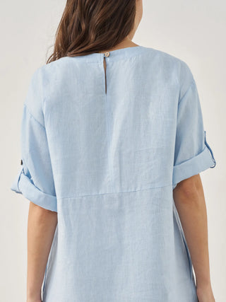 100% Linen Round Neck Button Detail Midi Dress JELENA - Glamourous Grace