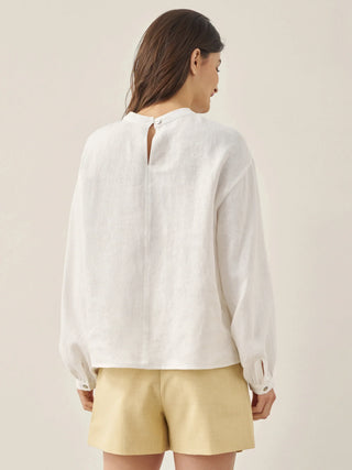 100% Linen Mock Neck Long-Sleeve Top DEANNA - Glamourous Grace
