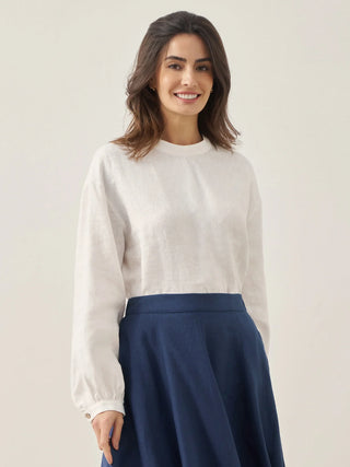 100% Linen Mock Neck Long-Sleeve Top DEANNA - Glamourous Grace