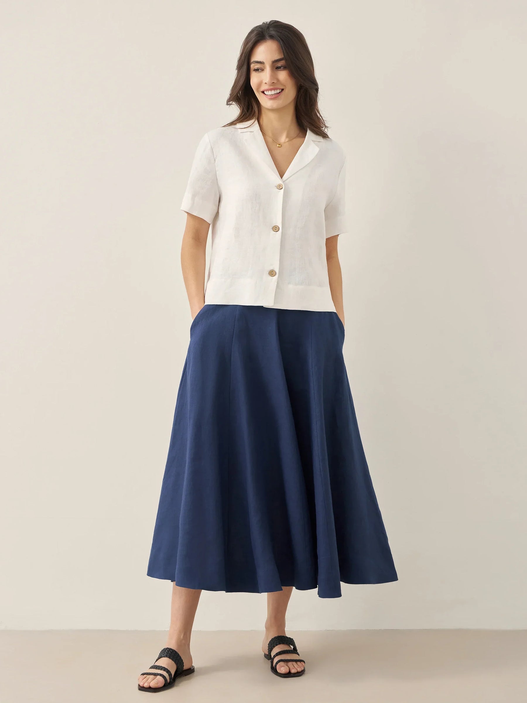 100% Linen Button-Up Short Sleeve Shirt ORENDA - Glamourous Grace