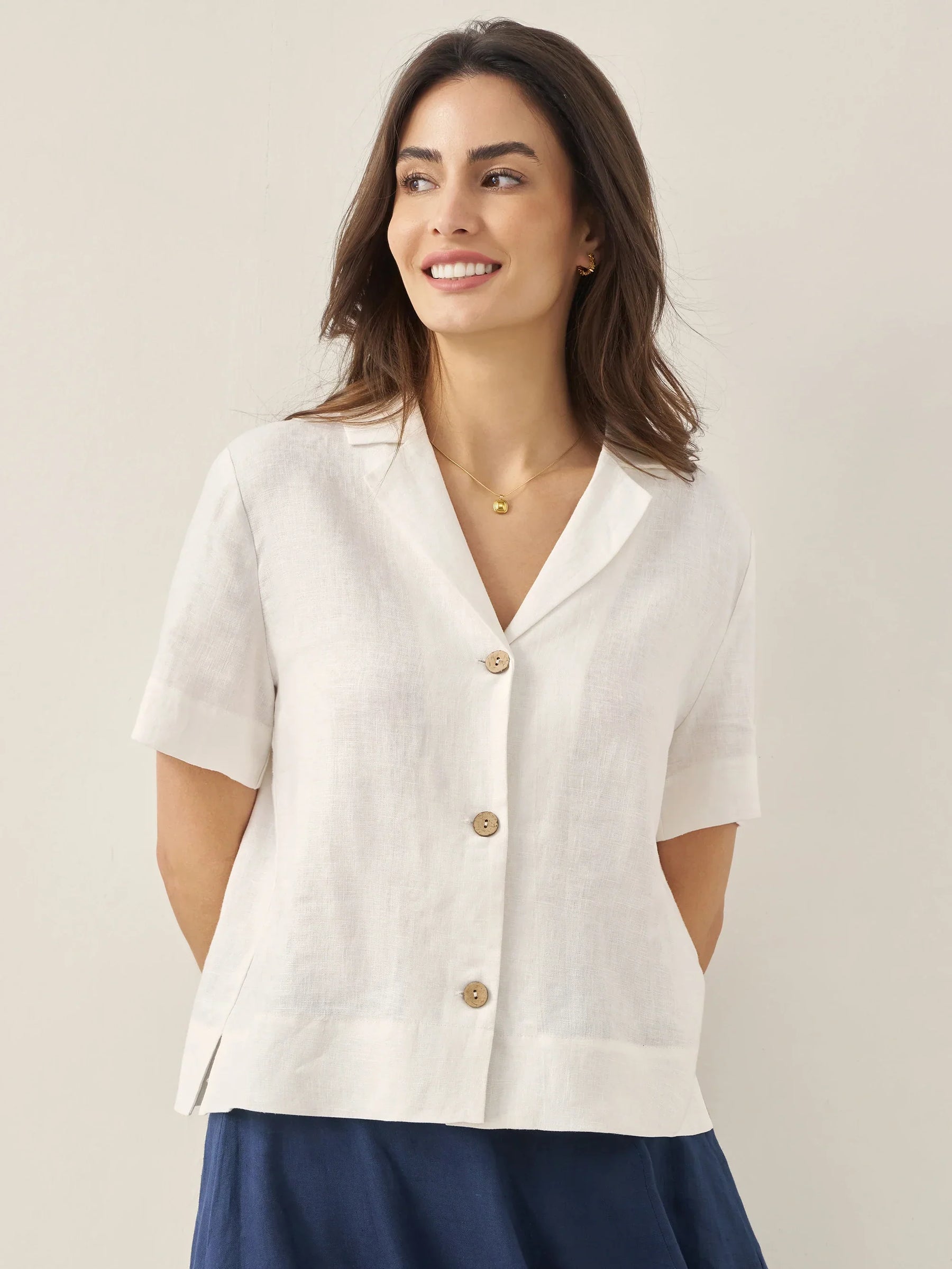 100% Linen Button-Up Short Sleeve Shirt ORENDA - Glamourous Grace