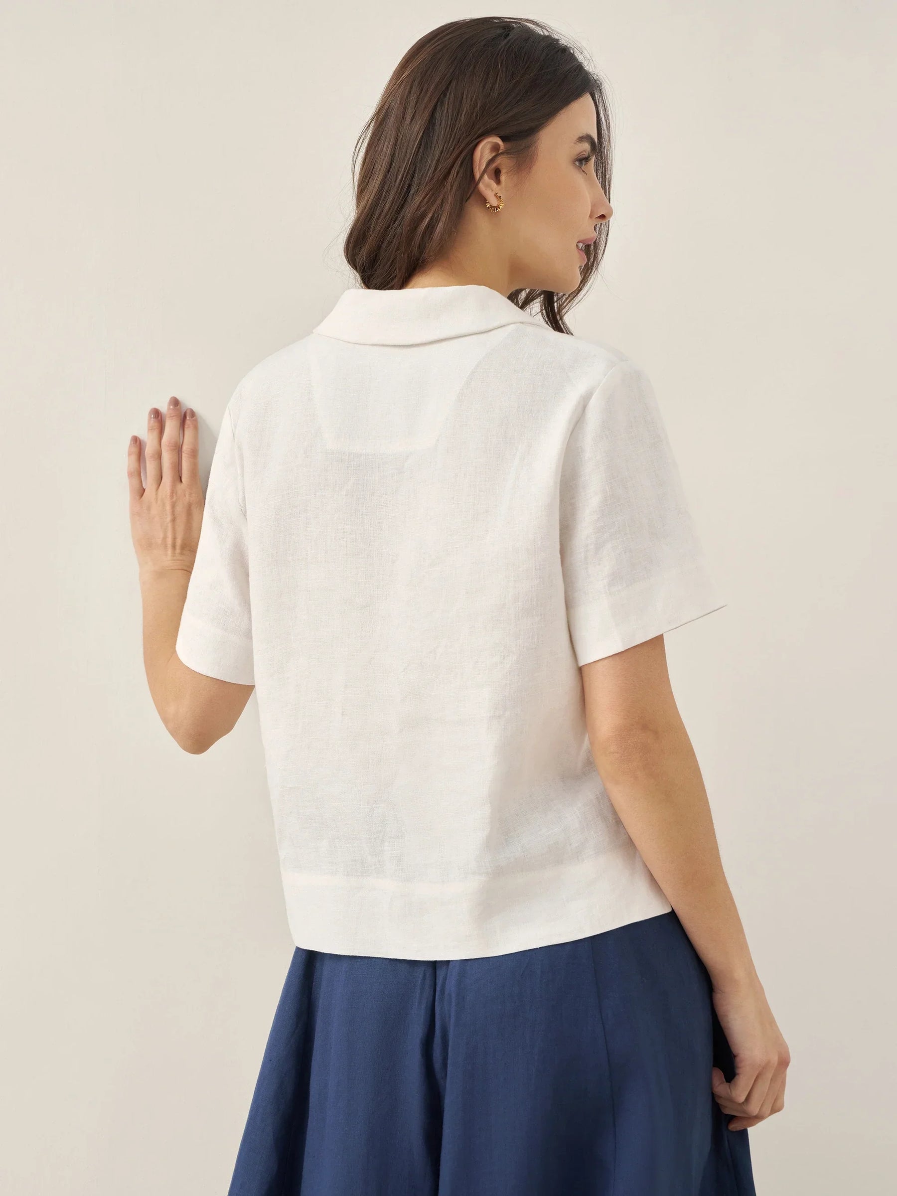 100% Linen Button-Up Short Sleeve Shirt ORENDA - Glamourous Grace