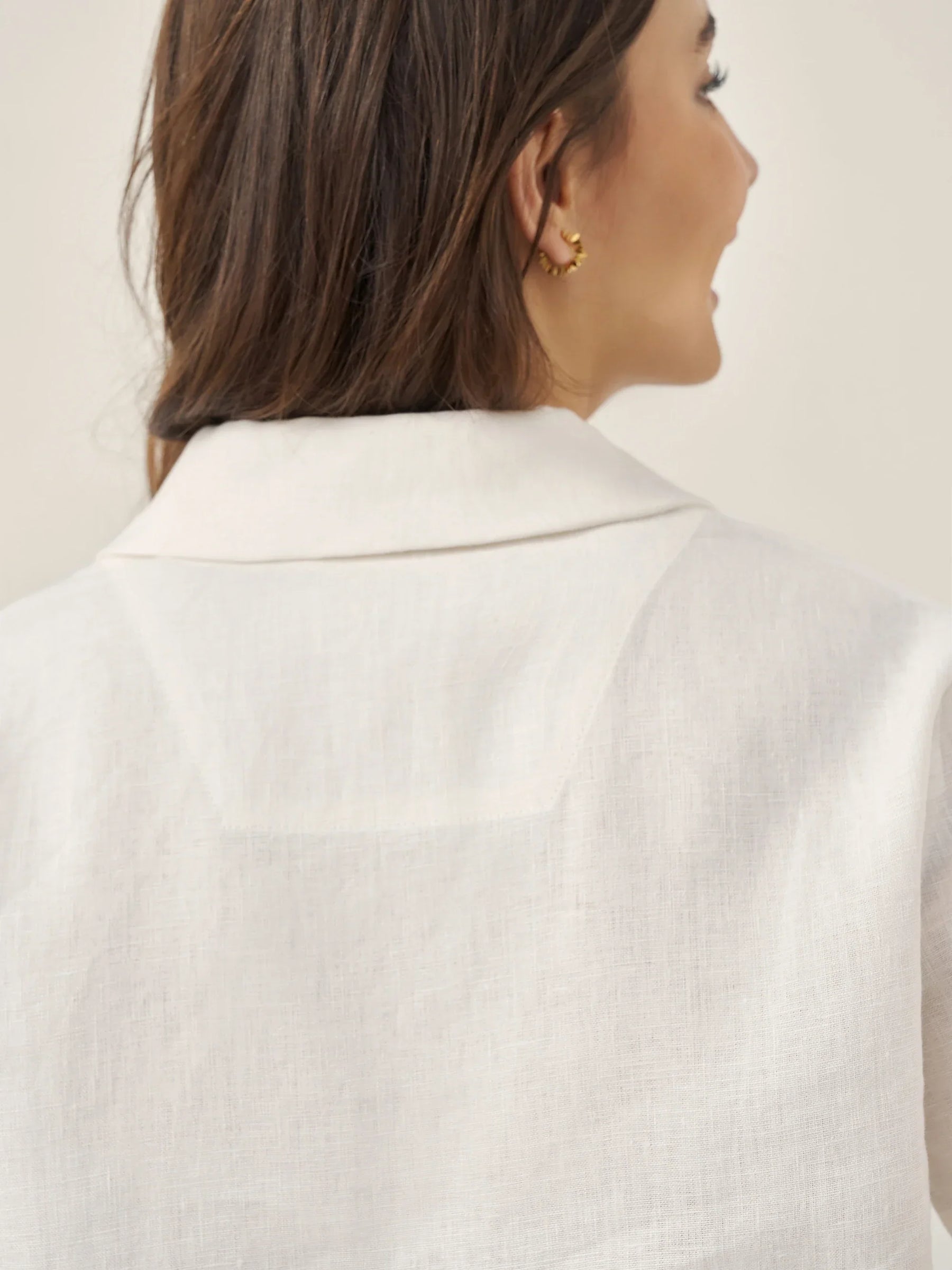 100% Linen Button-Up Short Sleeve Shirt ORENDA - Glamourous Grace