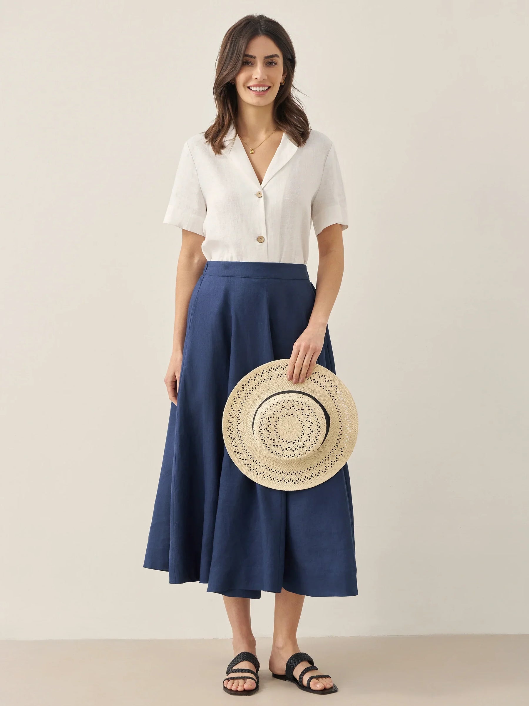 100% Linen Button-Up Short Sleeve Shirt ORENDA - Glamourous Grace