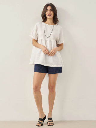 100% Linen Round Neck Pleated Pullover Top QUINLAN - Glamourous Grace