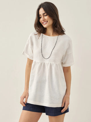 100% Linen Round Neck Pleated Pullover Top QUINLAN - Glamourous Grace