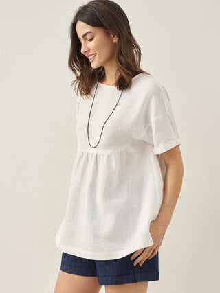 100% Linen Round Neck Pleated Pullover Top QUINLAN - Glamourous Grace
