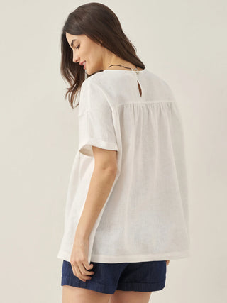 100% Linen Round Neck Pleated Pullover Top QUINLAN - Glamourous Grace