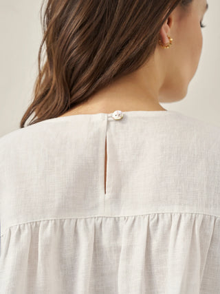 100% Linen Round Neck Pleated Pullover Top QUINLAN - Glamourous Grace