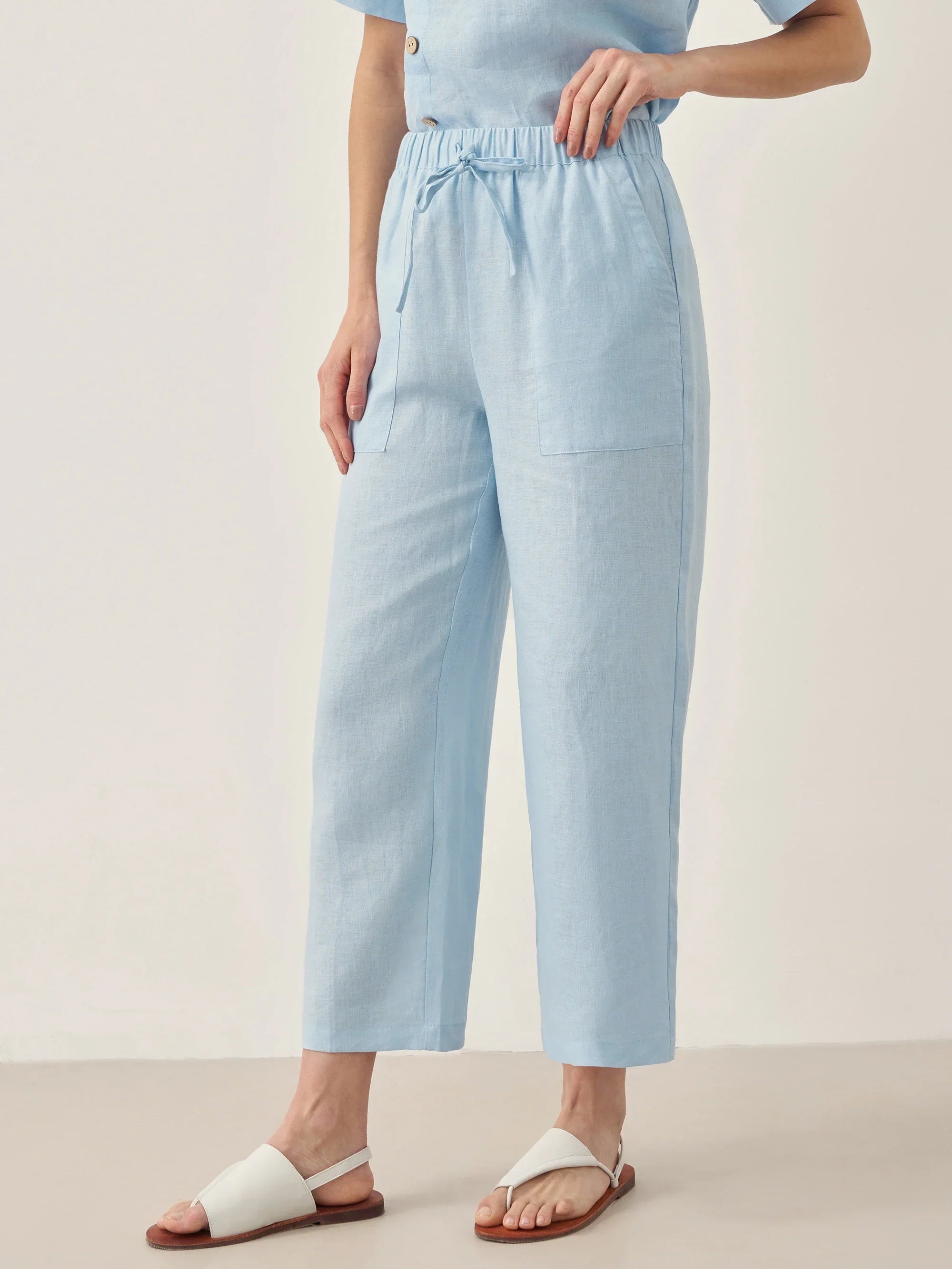 100% Linen Straight-Leg Drawstring Pants JOSIE - Glamourous Grace