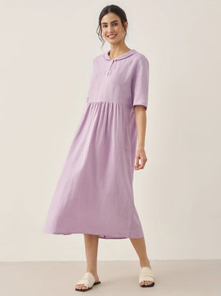 100% Linen Shawl V-Neck Pleated Maxi Dress SUSAN - Glamourous Grace
