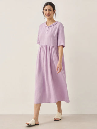 100% Linen Shawl V-Neck Pleated Maxi Dress SUSAN - Glamourous Grace