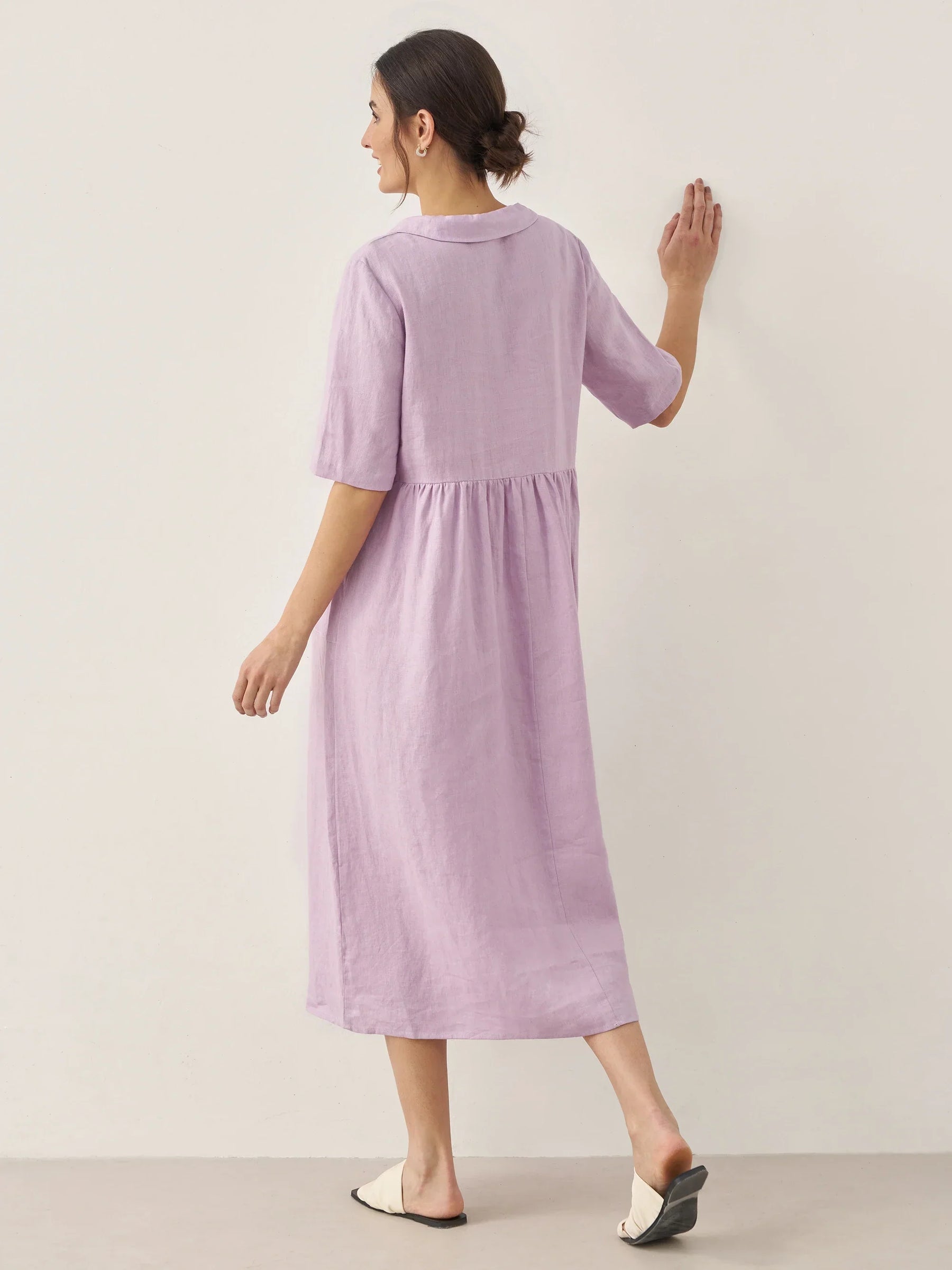 100% Linen Shawl V-Neck Pleated Maxi Dress SUSAN - Glamourous Grace