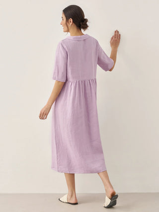 100% Linen Shawl V-Neck Pleated Maxi Dress SUSAN - Glamourous Grace